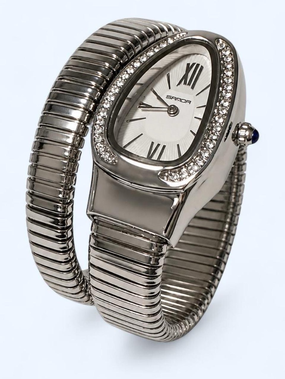Silver Crystal-Trim Serpentine Snake Wrap Watch